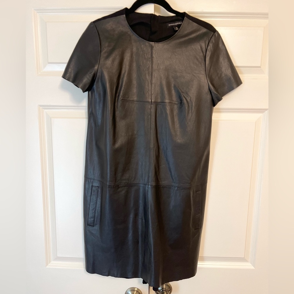 Banana Republic Black Genuine Leather Mini Dress Size 10